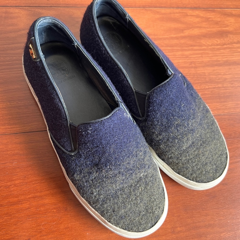 TORY BURCH Navy Olive Stardust Slip-on Sneaker Ombre Wool Flats shoes size 6